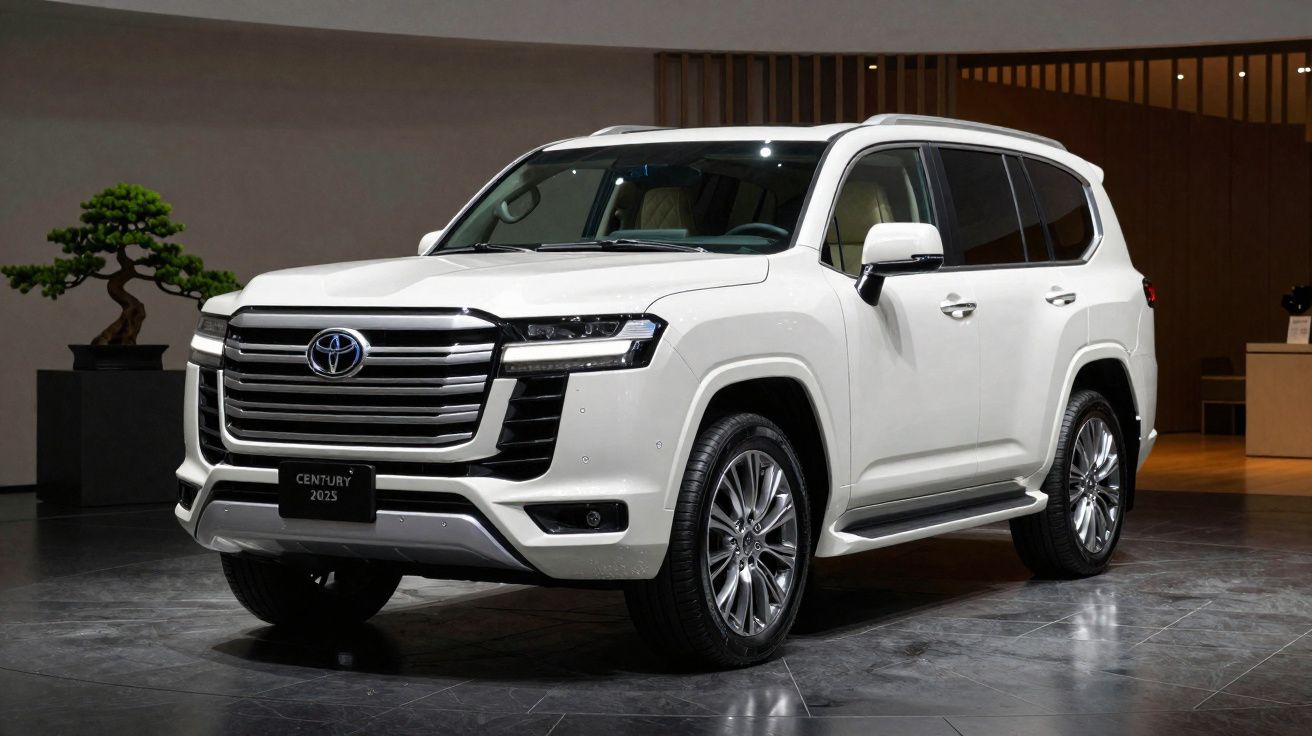 SUV branco Toyota Land Cruiser Lexus 2023 em ambiente interno elegante.