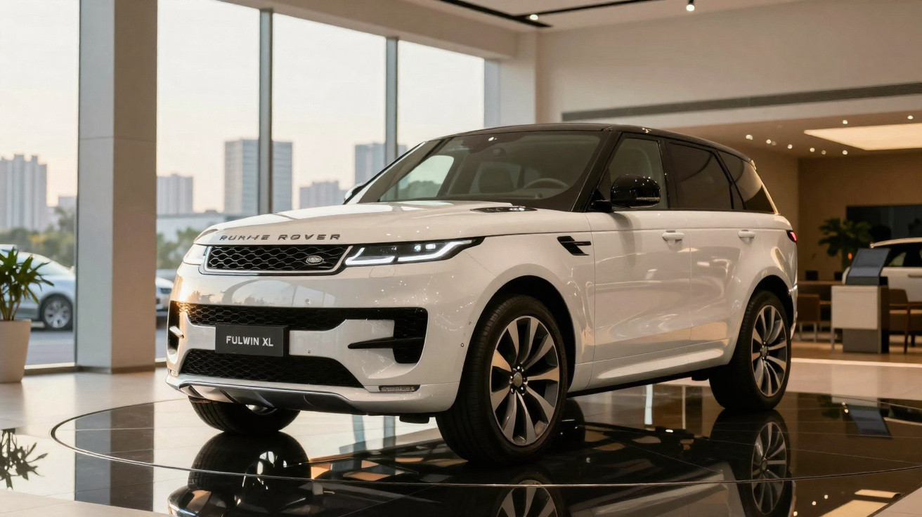 Carro SUV branco Range Rover Fulwin XL exposto em ambiente moderno e iluminado.